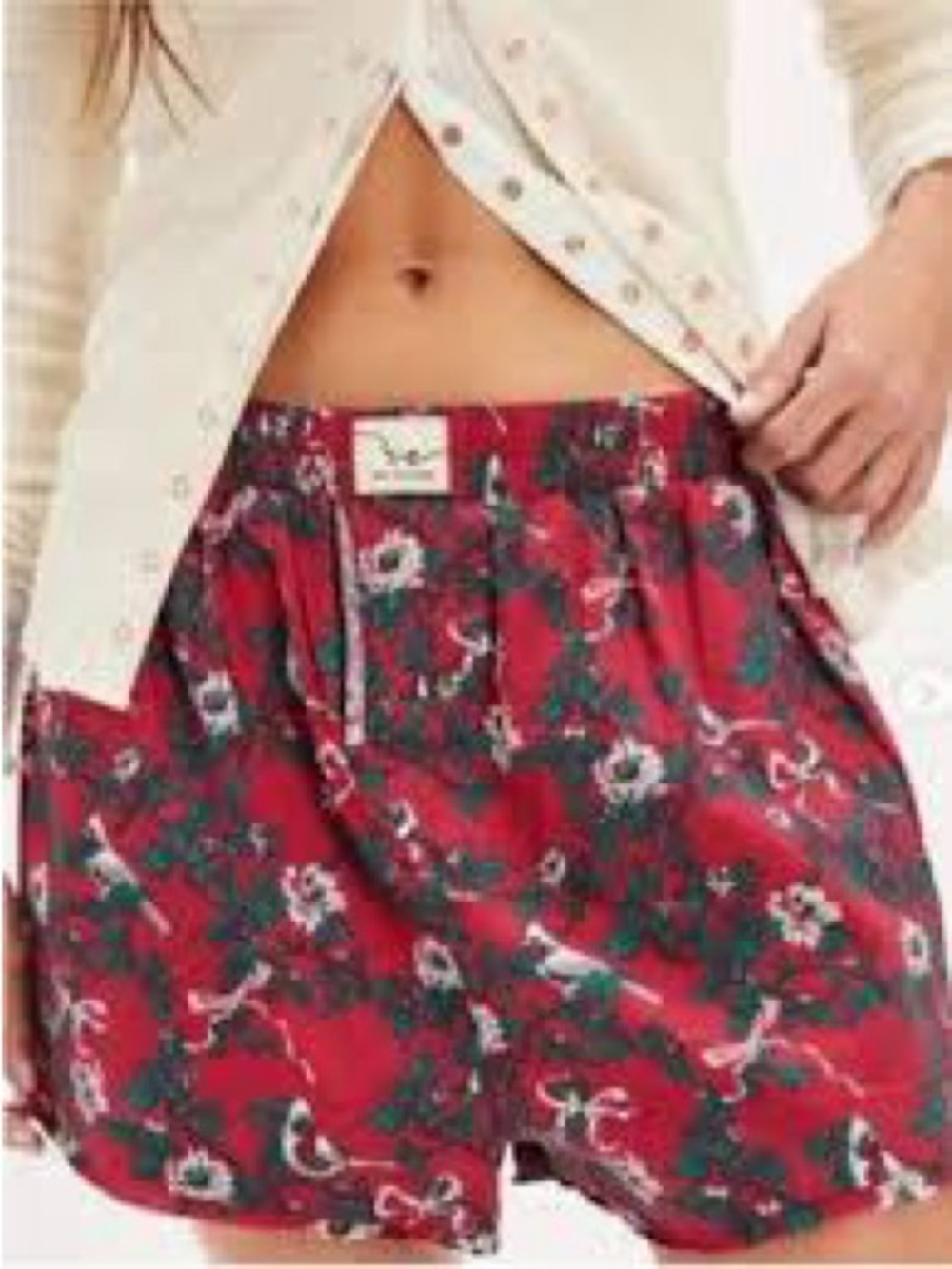 We The Free Red Floral Elastic-Waist Shorts